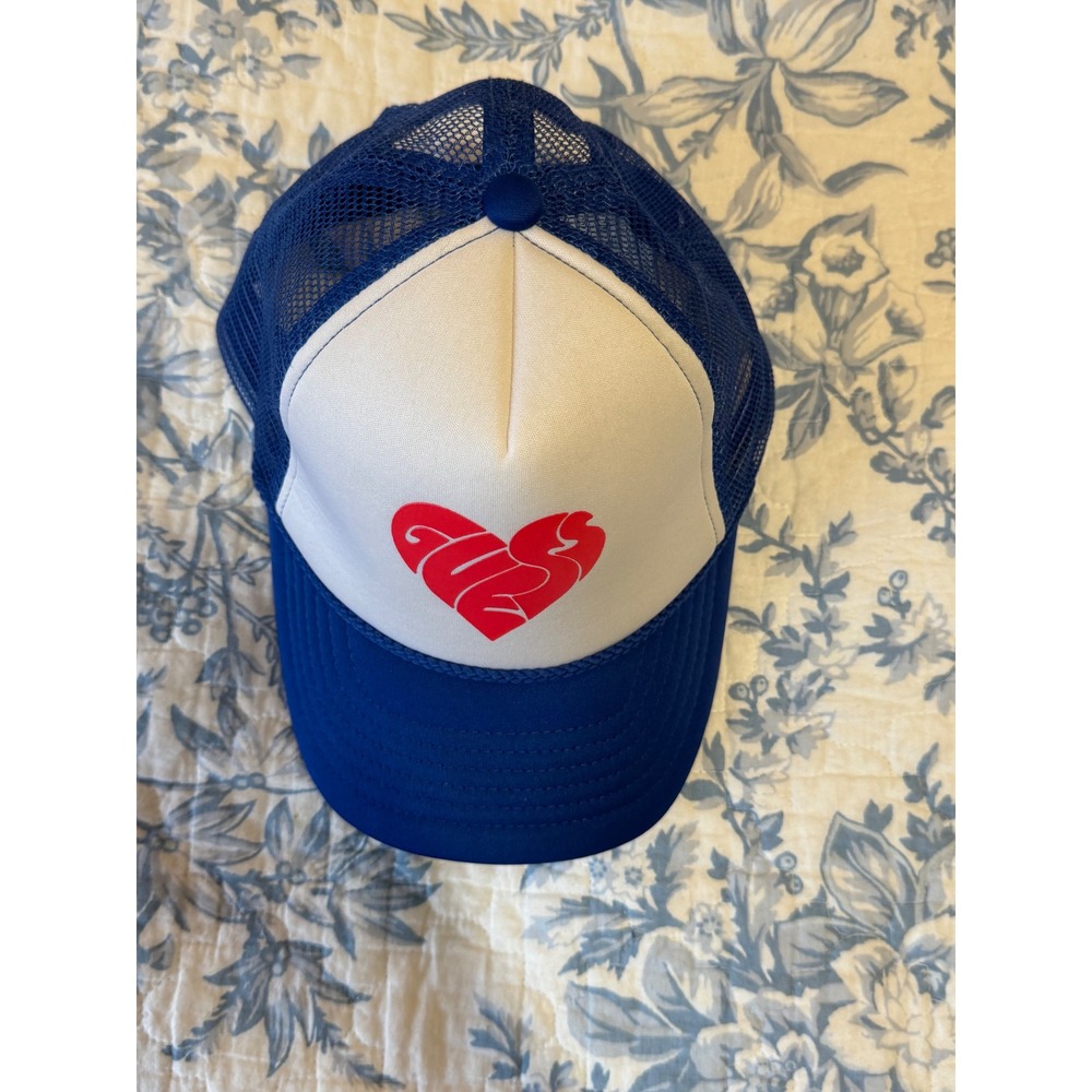 GUESS Originals x J Balvin SS 2022 Heart Logo Blue White Trucker Hat Snapback - Picture 3 of 7